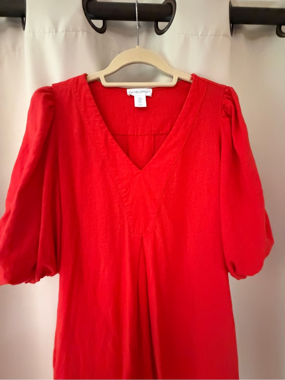 Cynthia Rowley Bright Red V-Neck Puff Sleeve Tunic
